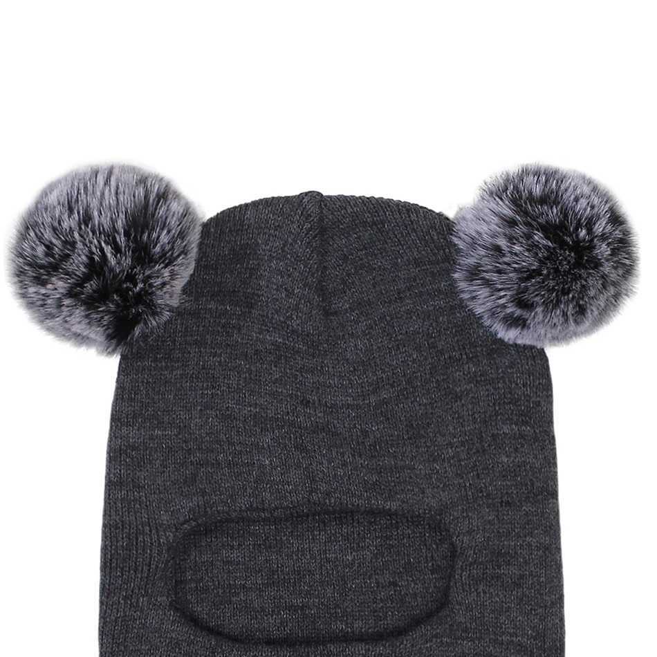 Childrens Double Ball Ear Protection Onepiece Hats Baby Yarn Knit Cap Balaclava Christmas Gift Kids Autumn Winter Pullover Hat Z2509221