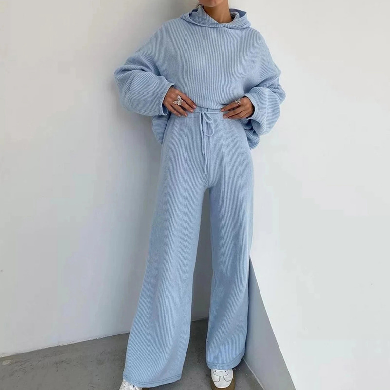 Womens solid casual activity suit set a chic drawstring sweater with kangaroo pocket and stylish sloping pocket jogging two-piece set 241010