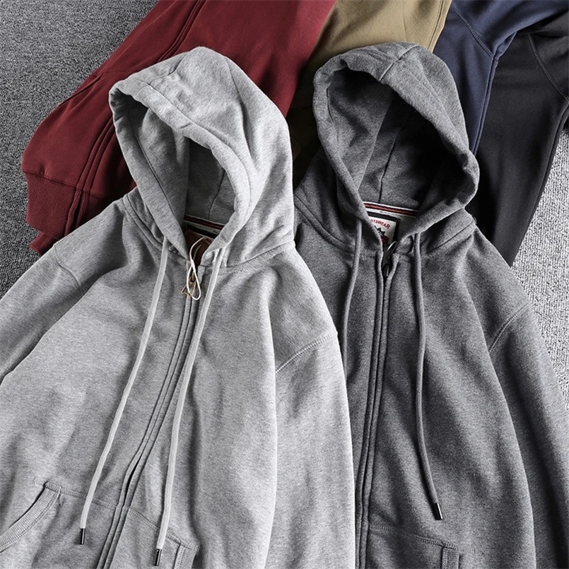 Autumn Winter Cardigan Hoodies for Mens Fashion Simple Long Sleeved Hooded Heavyweight Terry Cloth Knitted Casual Sweatshirts 240826