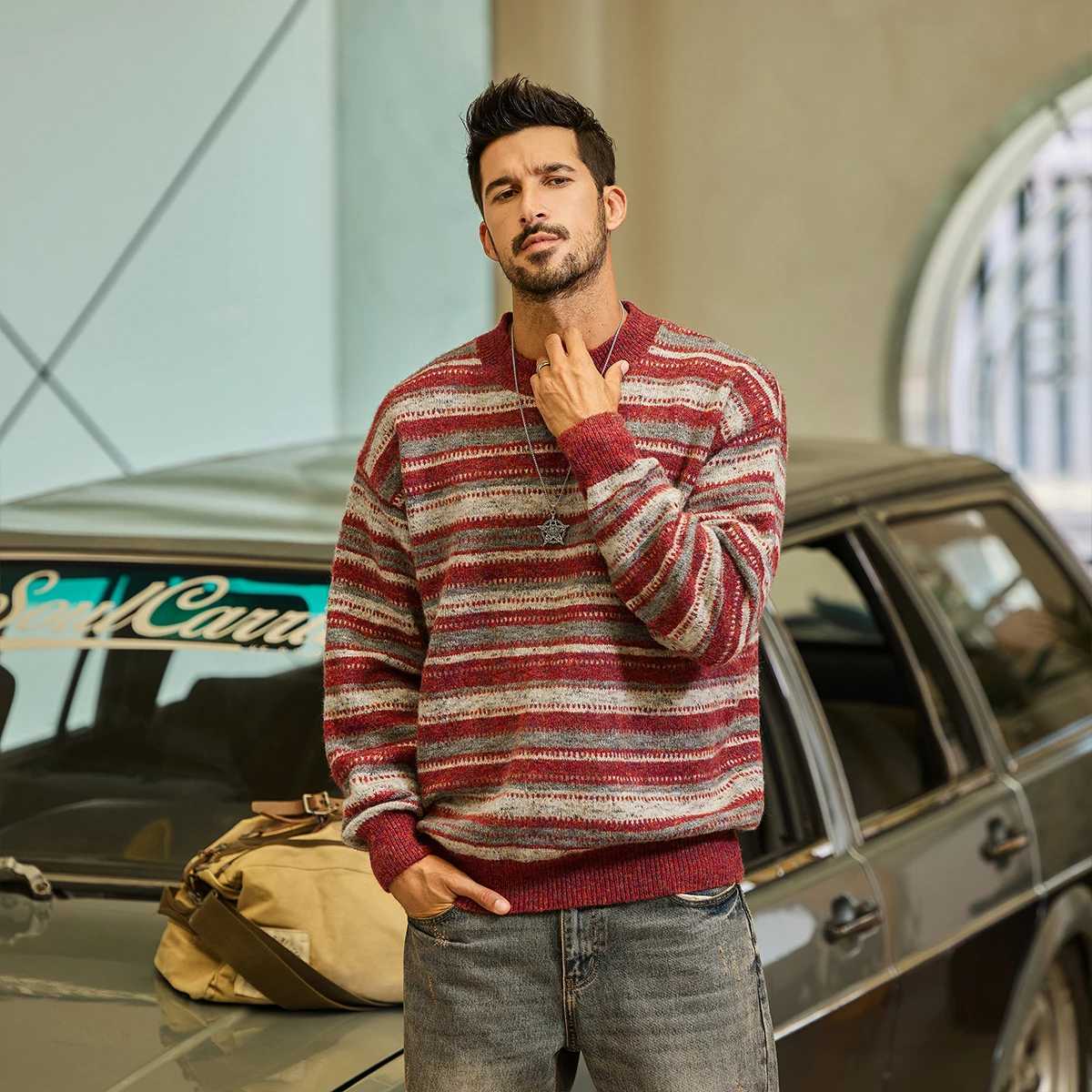 Autumn Winter Knitted Sweater Men Vintage Stripe Casual Loose Pullover Christmas Sweater Man Strtwear Knitwear Jumpers Tops S251110