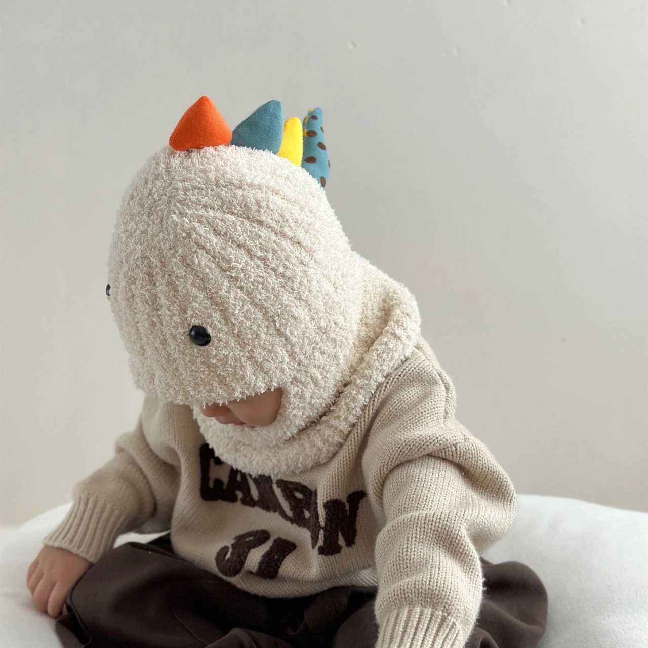 Winter Plush Baby One Piece Scarf Cap Cute Cartoon Dinosaur Toddler Kids Warm Hooded Beanie Anticold Boy Girl Balaclava Hat Z251029