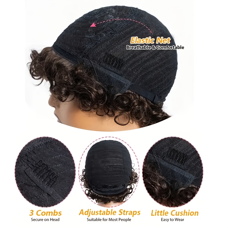 Wig Human Hair 6 inch Short Curly Wigs None Lace Front Wigs with Bangs 180% Density 100% Human Hair Wig