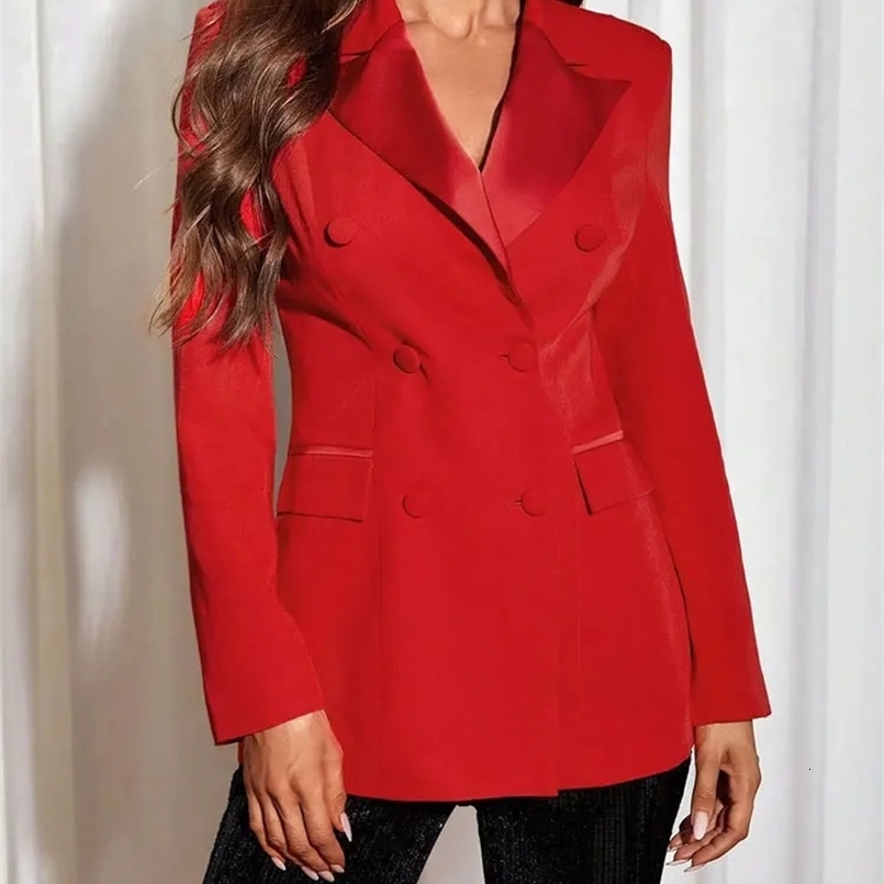 TRAF-Patchwork Blazer Coat for Women Long Sleeve Double Breasted Female Outerwear Chic Tops Fashion 240826