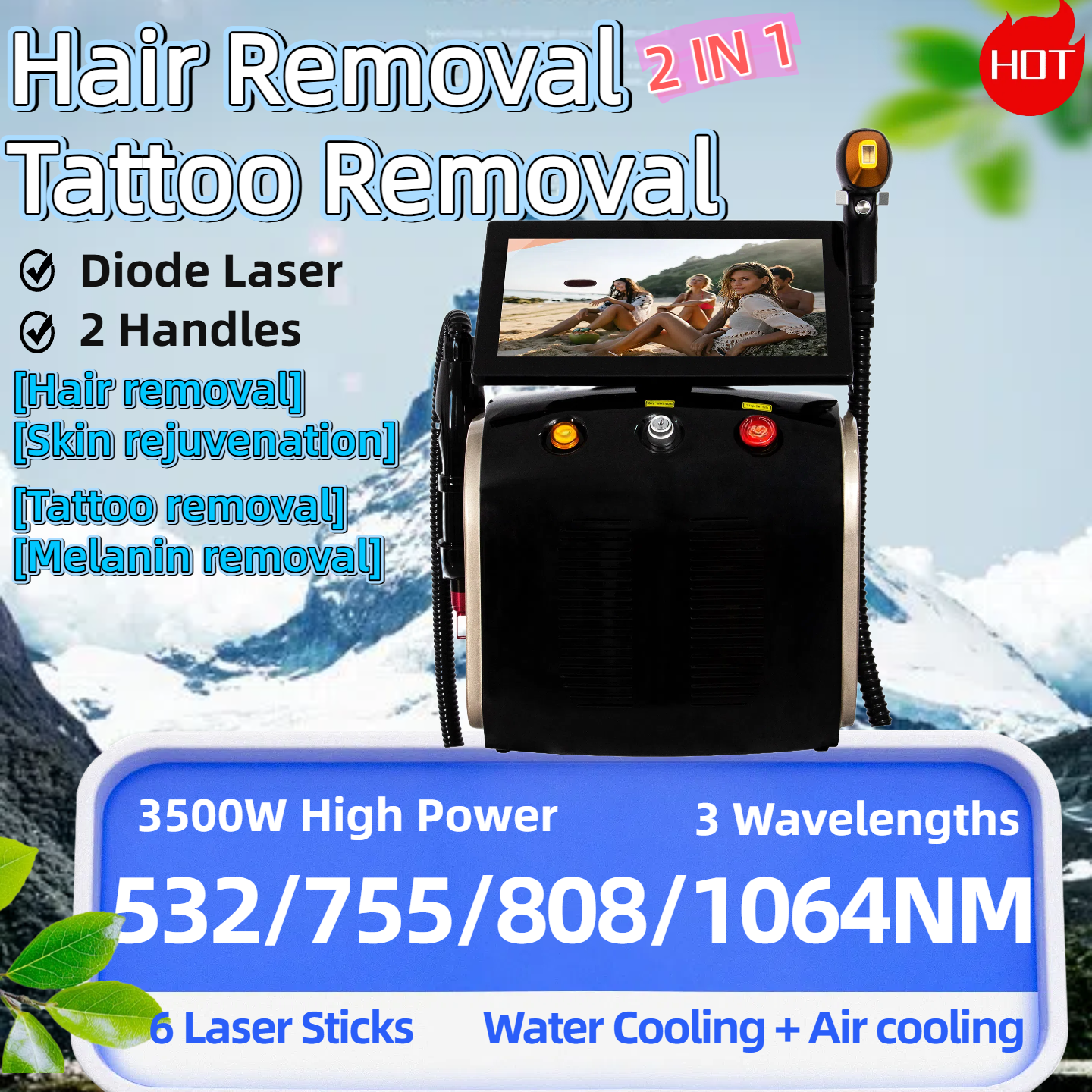 Professional Diode Ice Titanium Laser Body Hair Removal Laser tattoo removal Machine 755/808/1064/1320nm Laser Machine