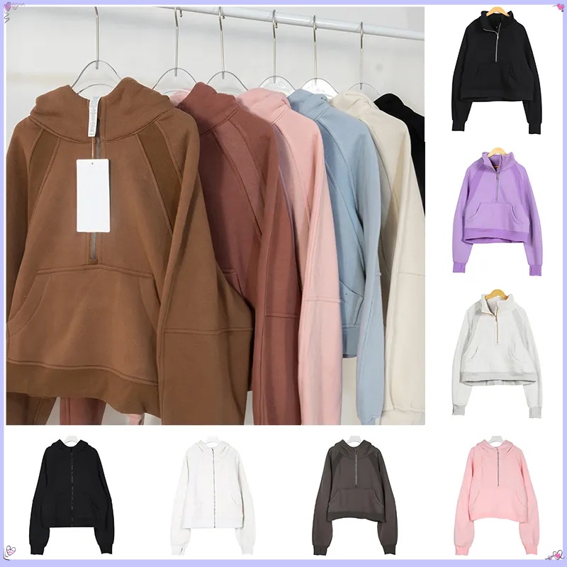thick scuba womens yoga hoodies plus velvet jackets autumn and winter hoodys sports half zip terry designer sweater chothing loose clothes hoodie