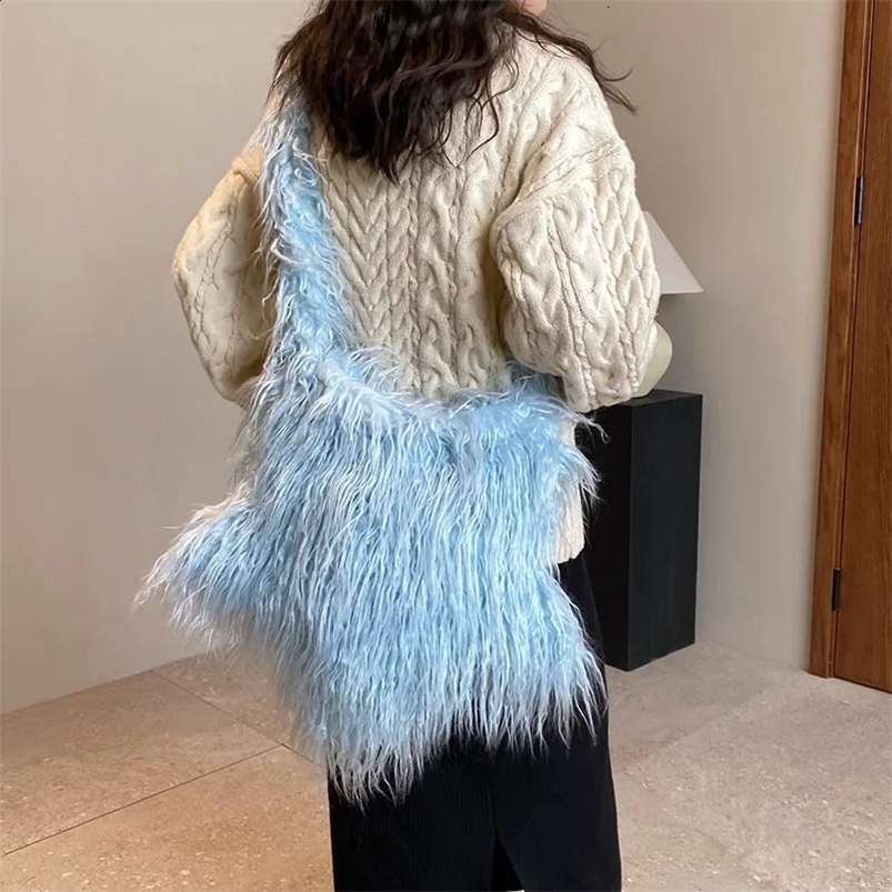 Vintage Plush Y2k Stars Ladies Shoulder Bags Fashion Fur Womens Messenger Bag Sweet Cool Solid Color Female Handbag 240909