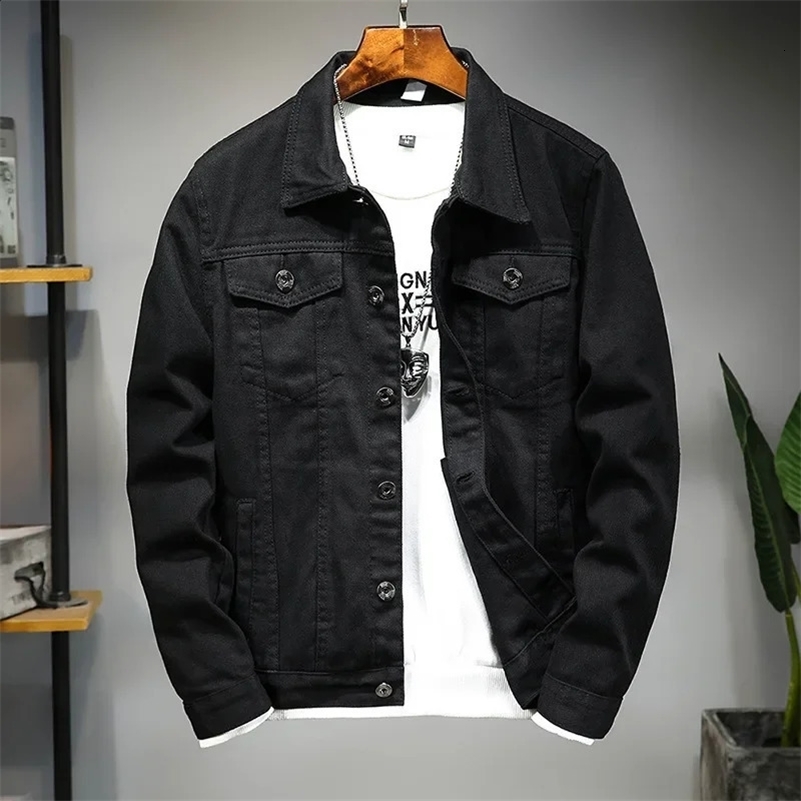 Denim Jacket Men Coats Turn Down Collar Coat Full Sleeve Casual Loose Regular Single Breasted Simple Jackets Autumn Winter 250409