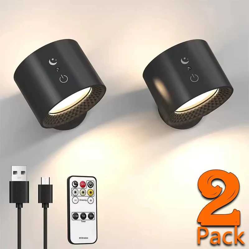 Led Double Head Wall Lamp Touch Control Remote 360 Rotatable USB Recharge Wireless Portable Night Light For Bedroom Reading Lamp C250923