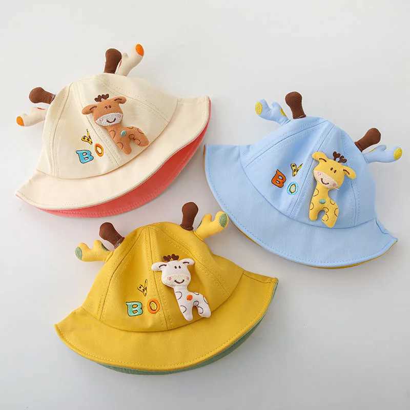 Cartoon Giraffe Baby Bucket Hat Summer Cotton Toddler Fisherman Cap Cute Solid Color Animal Kids Boy Girl Panama Sun Hats Z251029
