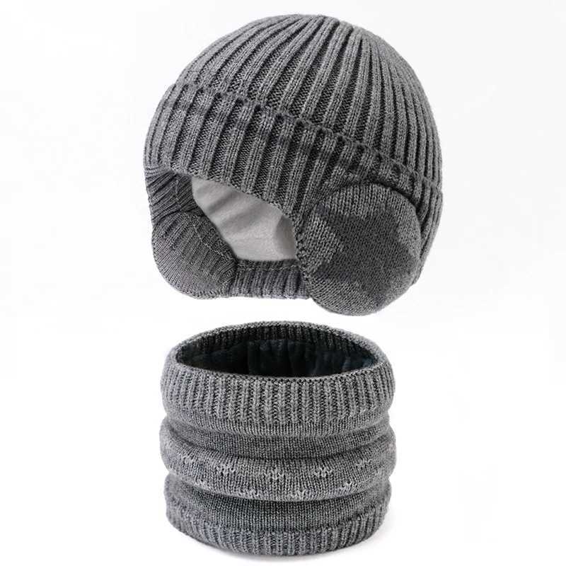 2pc312Y childrens hat for warmth in autumn and winter a thick windproof earprotecting hat and scarf set for boys and girls Z251029