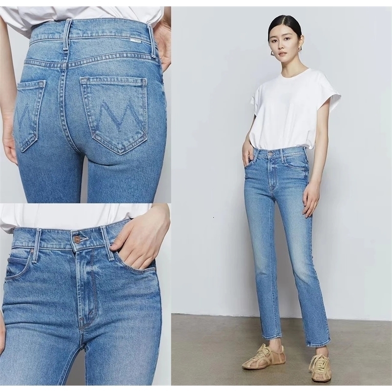 Women Stretch straight denim pants fashion casual ankle-length jeans 240815