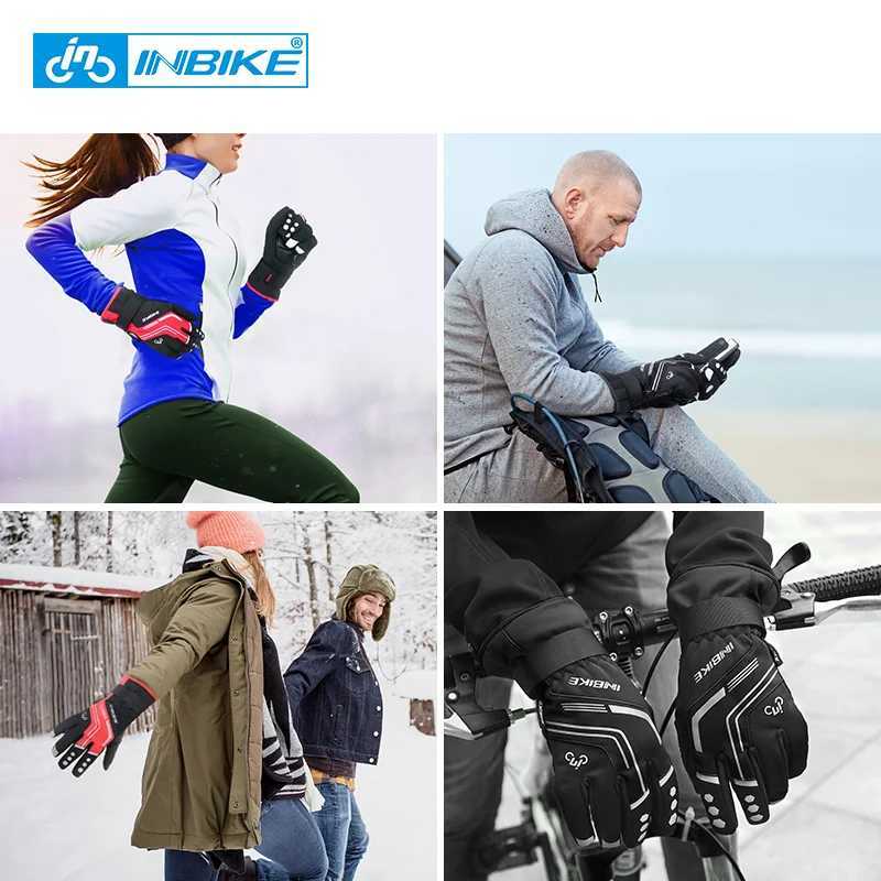 INBIKE Winter Cycling Gloves Full Finger Thermal Mens Bicycle Gloves Warm Cotton Waterproof Bike Gloves for Motorcycle Cycling J250922