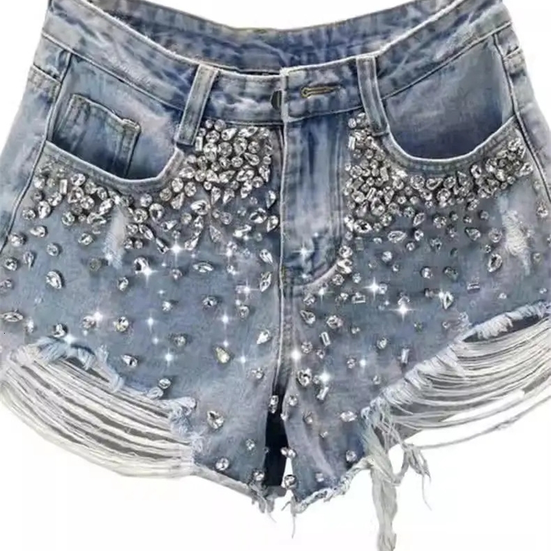 Fashion Diamond Hole Denim Shorts Summer 2024 Womens Sexy High Waist Jeans Booty Shorts 240820