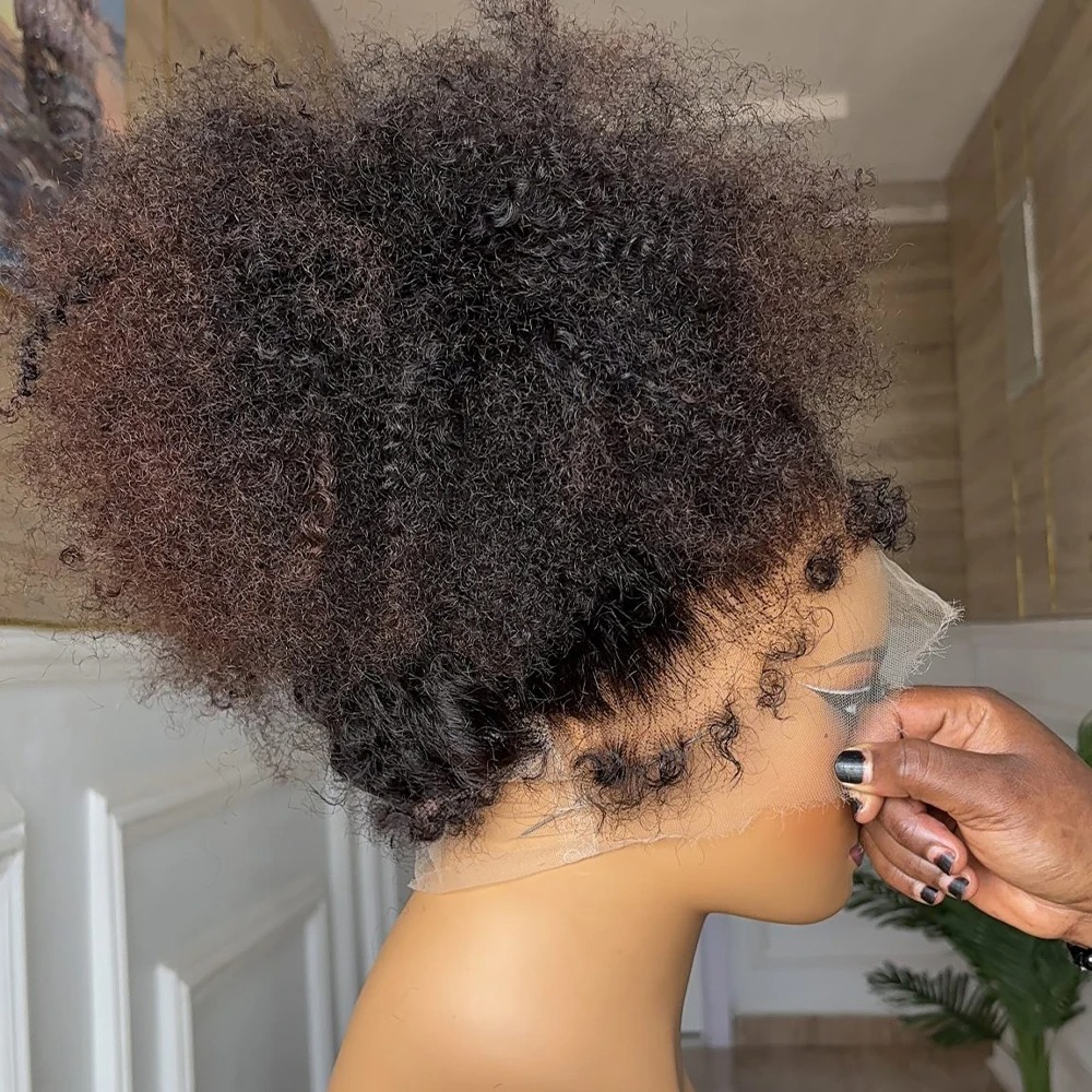 180% Density Afro Kinky Curly Human Hair Wigs Short Bob 4c Edges Wig Brazilian Remy Hair 13x6 HD Lace Frontal Wig 360 Full Lace Wig Wear And Go Gluele