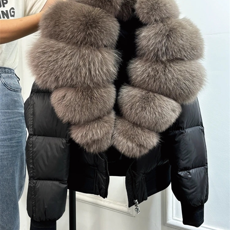 Janveny Large Fox Fur Coat Fashion Winter Inflatable Jacket Womens Thick 90% Down Jacket Womens Waterproof Park 241021