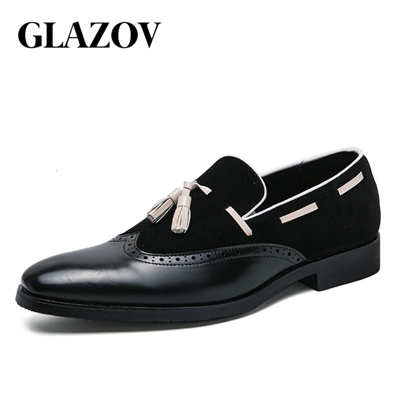 Dress Shoes Italian Men Loafers Shoes Black Brown Mixed Color Wingtip Men Dress Suede Shoes Office Wedding Real Leather casual shoes for men 230824