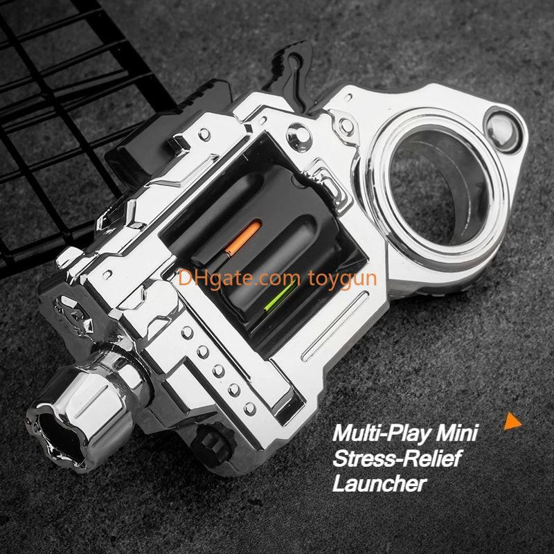 One Hand Spin Shoot Alloy Revolver EDC Metal Fidget Toy with 20 Plastic Bullets Stress Relief Mini Gun Gift for Adults Teens