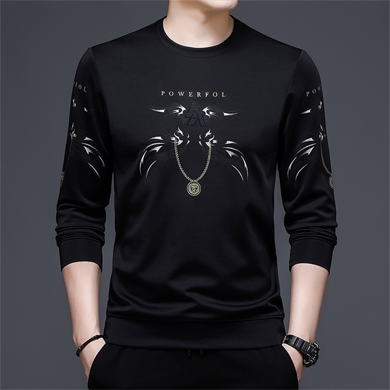 BROWON Fashion Black T Shirt Men Autumn Long Tops Long Sleeve T Shirt Mens Casual Regular Fit O-neck Men Clothing 220819