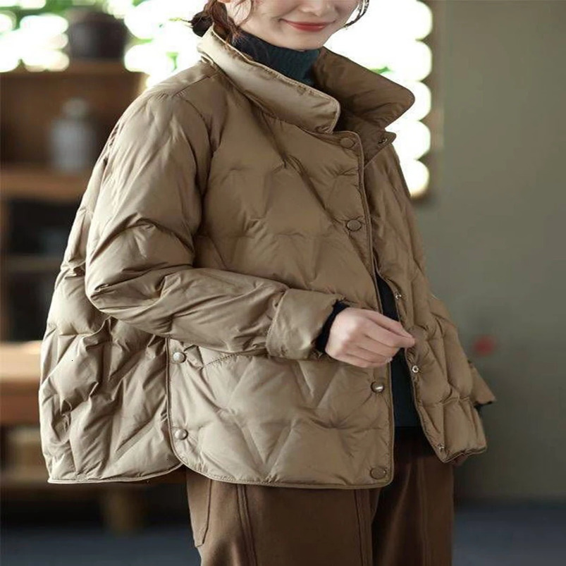 Autumn Winter Womens Single Chest Warm Short Puff Jacket Womens 90% White Duck Down Jacket Parka Chiffon Jacket 241112