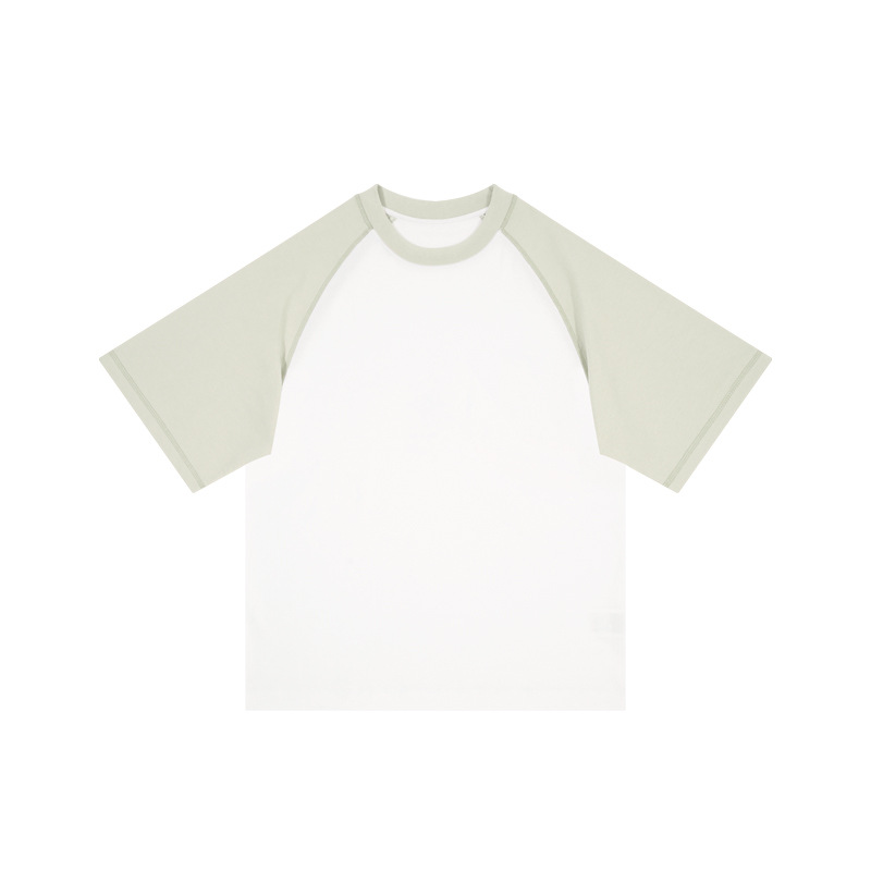 Unisex Loose Raglan Sleeve T-Shirt Cotton, Color Block, Non-See-Through Short Sleeve, Comfortable Summer Undershirt for Men & Women-75Z