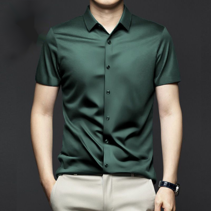 Spring Summer Mens Shirt Non-Ironing Anti-Wrinkle Business Casual Solid Color Smooth Business Short Sleeves Work Shirt 5XL 250417