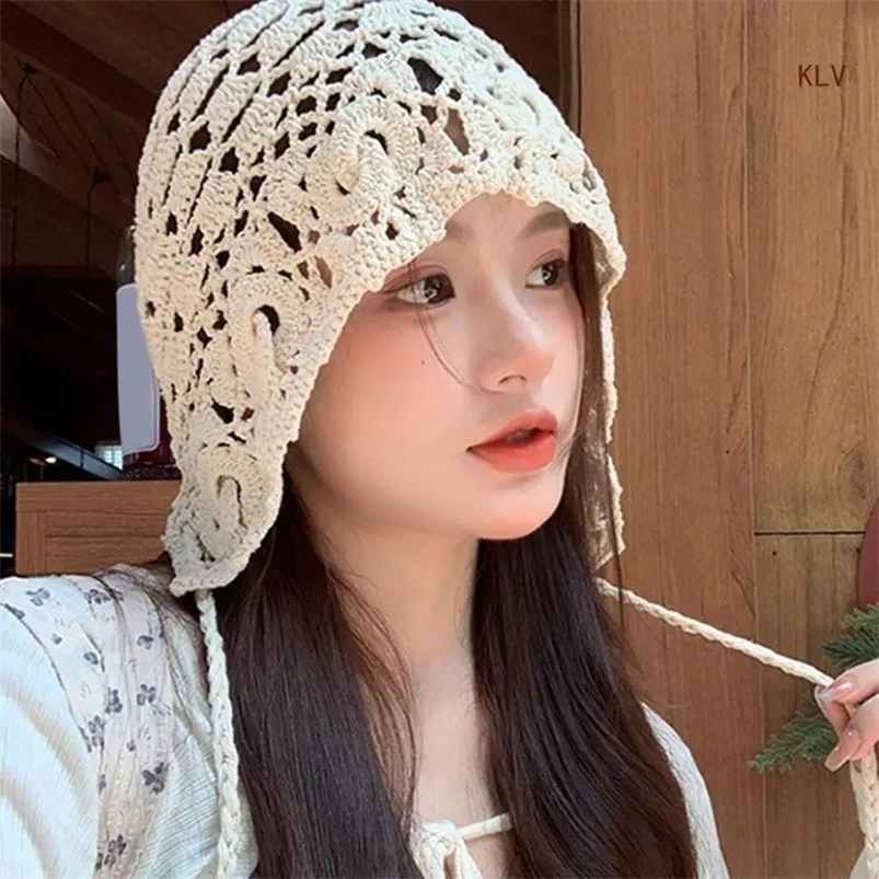 Elegant Handwoven Pullover Hat Breathable Hat Crochet Hollow Hat Holiday Crochet Hat Handwoven Tassels 240712