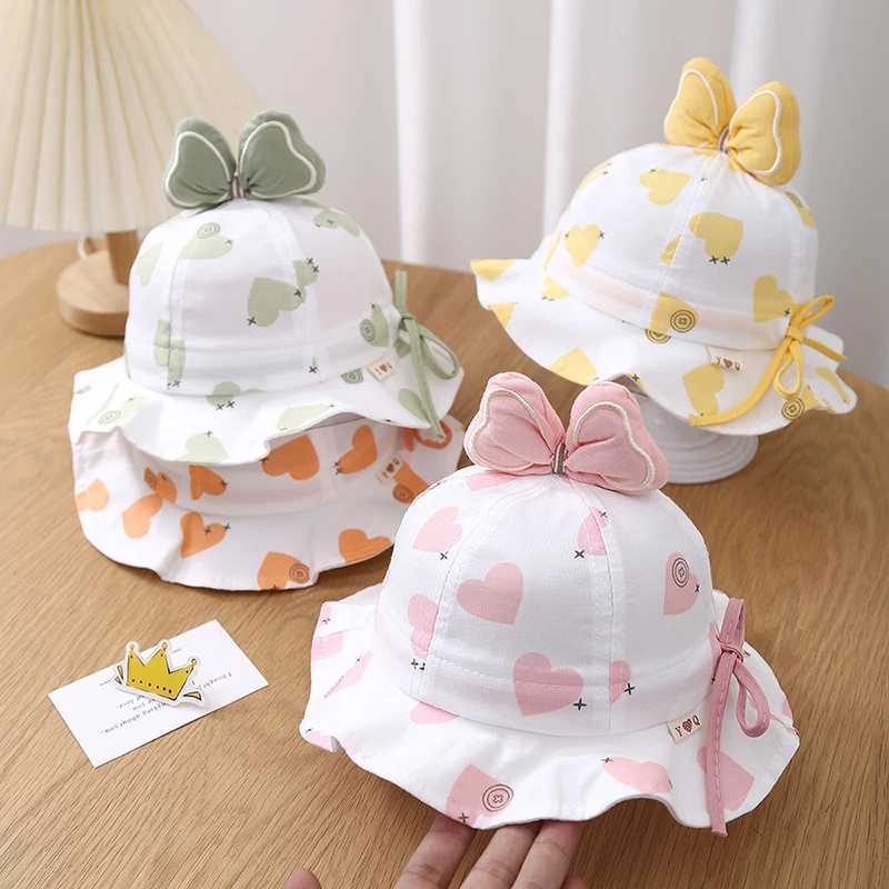 Cute Bowknot Children Fisherman Hat Sweet Girls Sunshade Basin Cap Drawstring Kids Bucket Caps 324Months Baby Sunshade Visors Z251029
