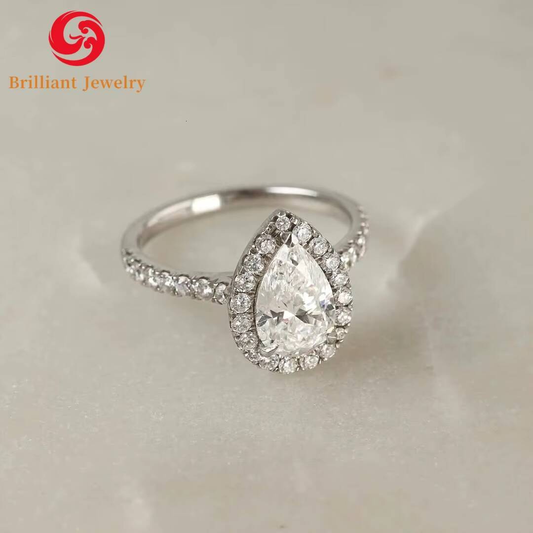 14K 18k Pear Cut Solid Gold Jewelry Wedding Rings Moissanite Ring 7x10mm 7x11 mm 2ct 3ct Moissanite Engagement Ring for Women