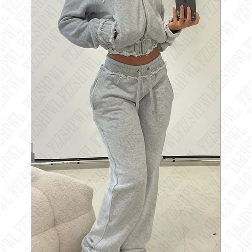 Aesthetic grey fall winter outfit punk casual retro burrs grunge streetwear emo girl fairy womens zipper jacket fashion trousers 241225bj