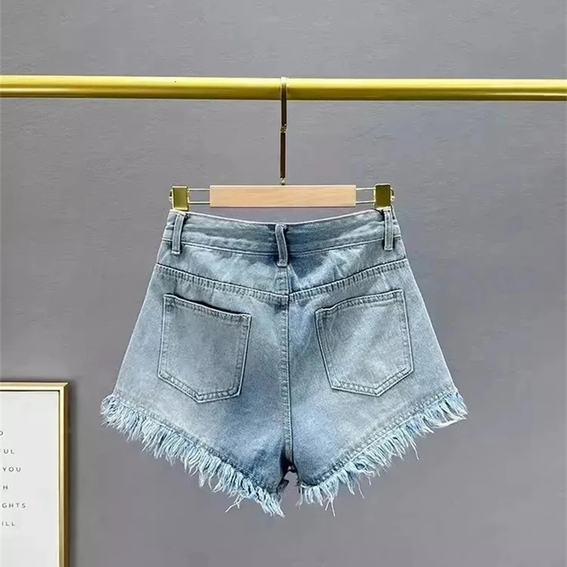 Fashion Diamond Hole Denim Shorts Summer 2024 Womens Sexy High Waist Jeans Booty Shorts 240820