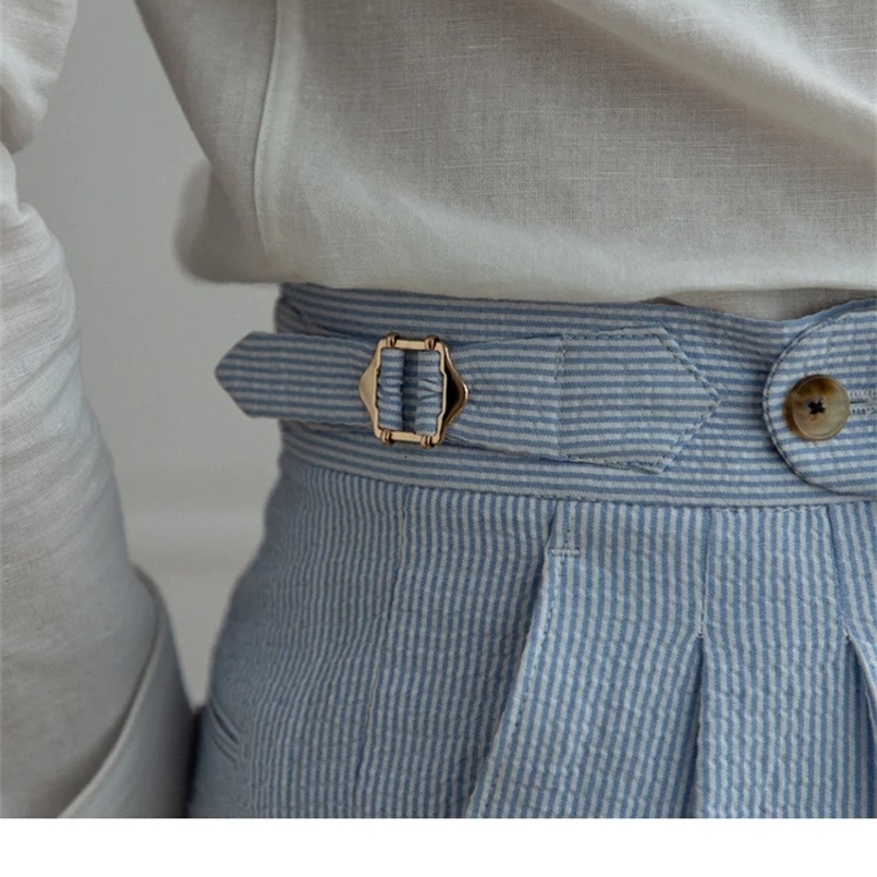 Seersucker Man Stripe Trousers For Men Trouser British Casual Outfits Social Pantalones Hombre Business Office Club 240827