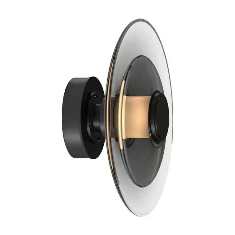 Modern Minimalist Amber Glass Disc Wall Lamp Led Bedroom Living Room Golden Black Indoor Home Decoration Sconce Lighting Fixture C251124