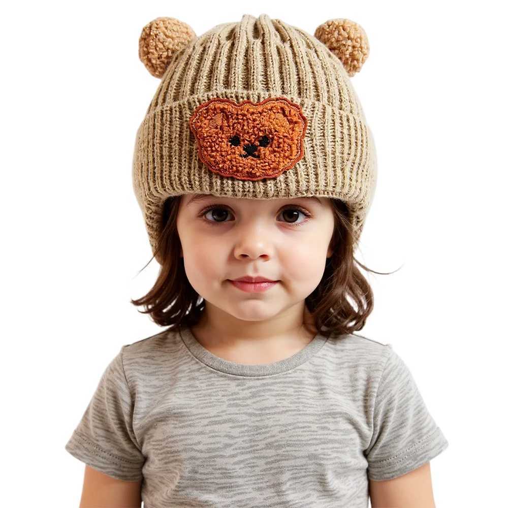 New Autumn Winter Baby Hat for Girls Boys Cartoon Bear Ear Protection Hat for Kids Outdoor Warm Children Crochet Hats Gorros Z251029