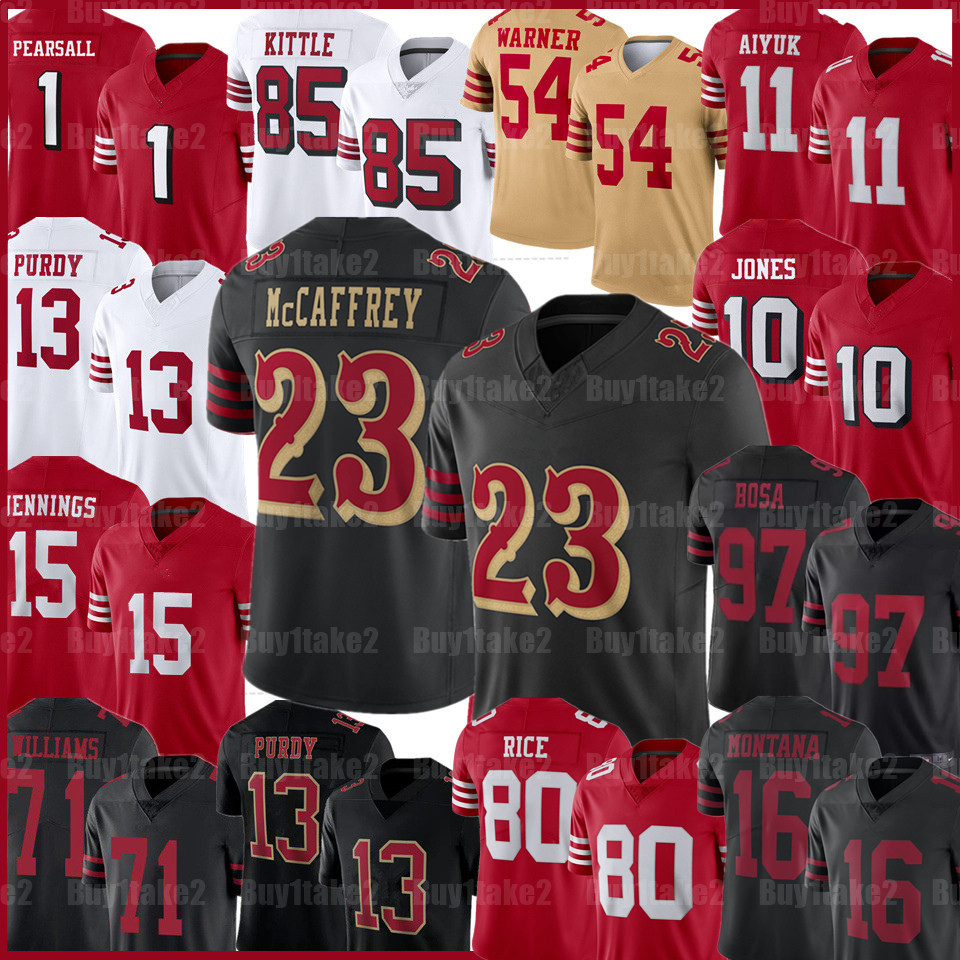 Brock Purdy George Kittle Christian McCaffrey Football Jersey Ricky Pearsall Jerry Rice Fred Warner Brandon Aiyuk Jauan Jennings Kyle Juszczyk Deommodore Lenoir