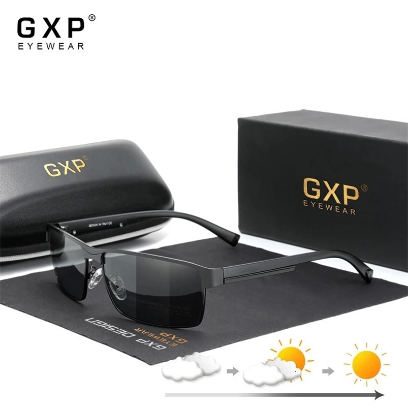 GXP Fashion Pochromic Sunglasses For Men Women Polarized Outdoor Protection Eyewear Rectangular Full Frame Glasses UV400 240528