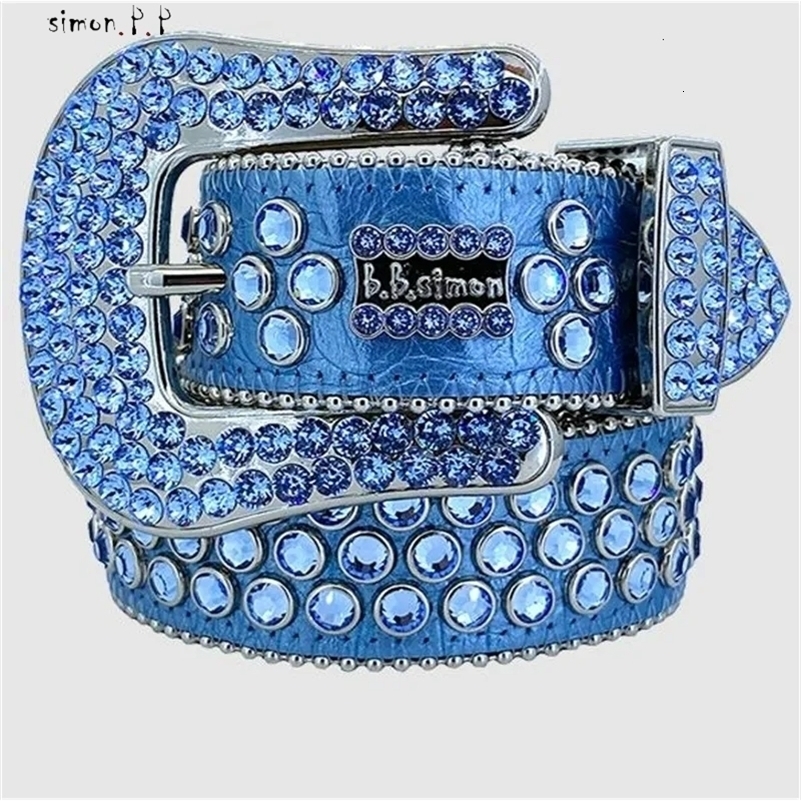 Bb Belt Simon Belt for Men Women Shiny Diamond Belt Black on Black Blue White Multicolour with Bling Rhinestone As Gift 250102