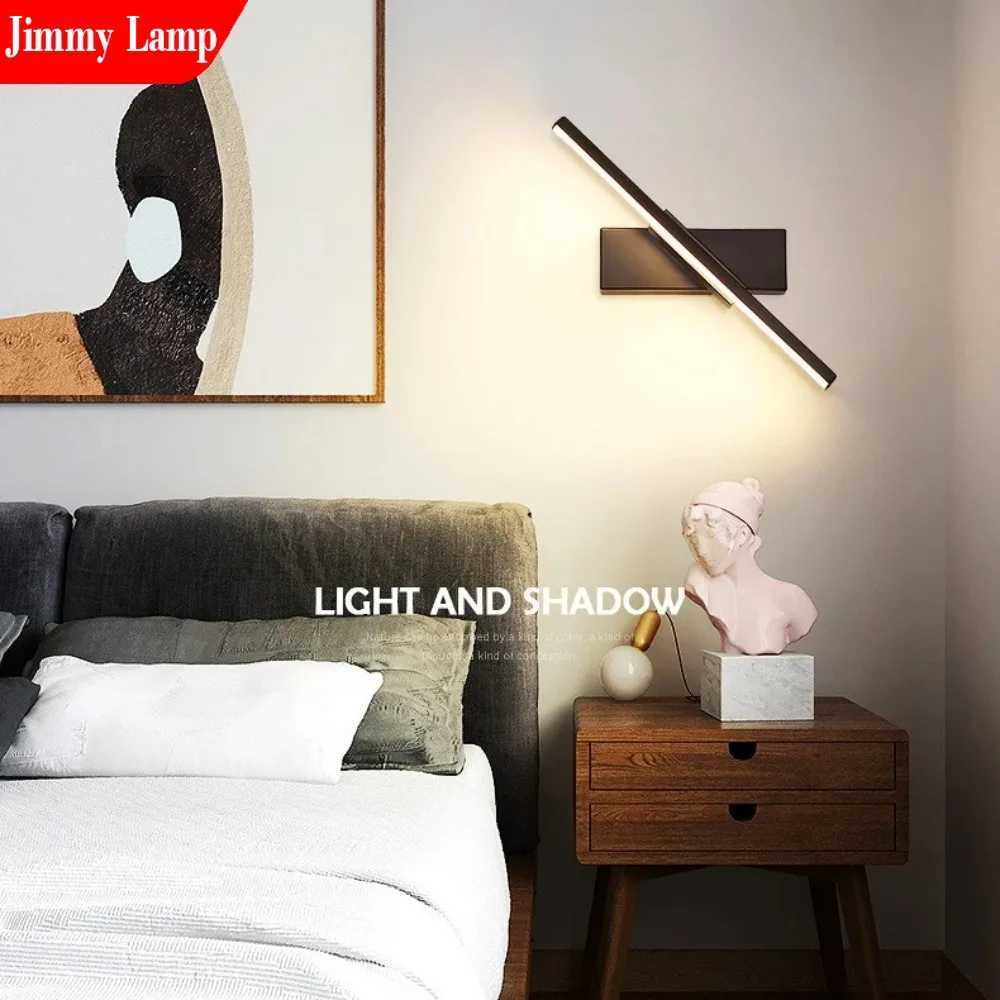 Modern Rotatable LED Black White Wall Light for Bathroom Mirror Bedroom Living Room Indoor Line Sconces Decor Lighting Fixture C251124
