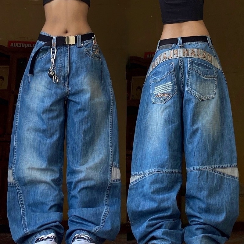 American Street Fashion Letter ed Baggy Jeans Women Y2K Gothic Harajuku Hip Hop High Waist Wide Leg Pants 250923
