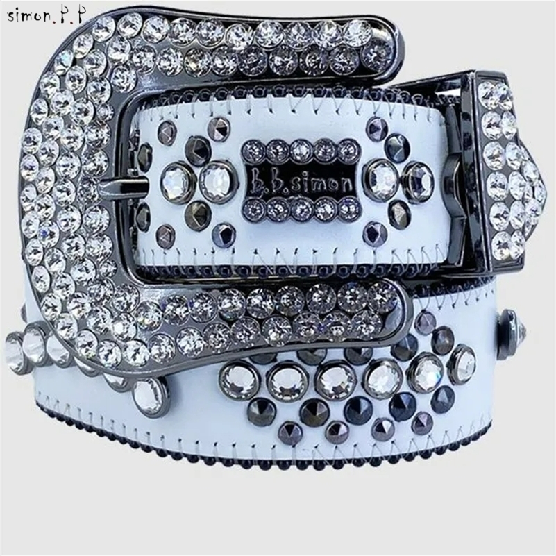 Bb Belt Simon Belt for Men Women Shiny Diamond Belt Black on Black Blue White Multicolour with Bling Rhinestone As Gift 250102
