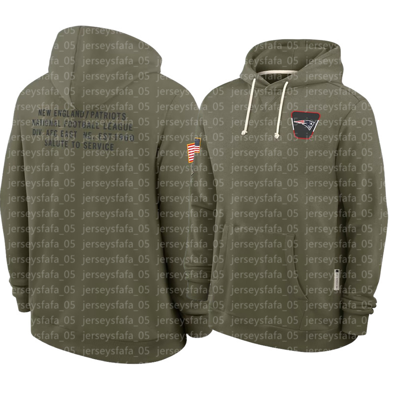 Men Patriots jersey Drake Maye 2025 Salute to Service Sideline Standard Issue Hoodie - Olive