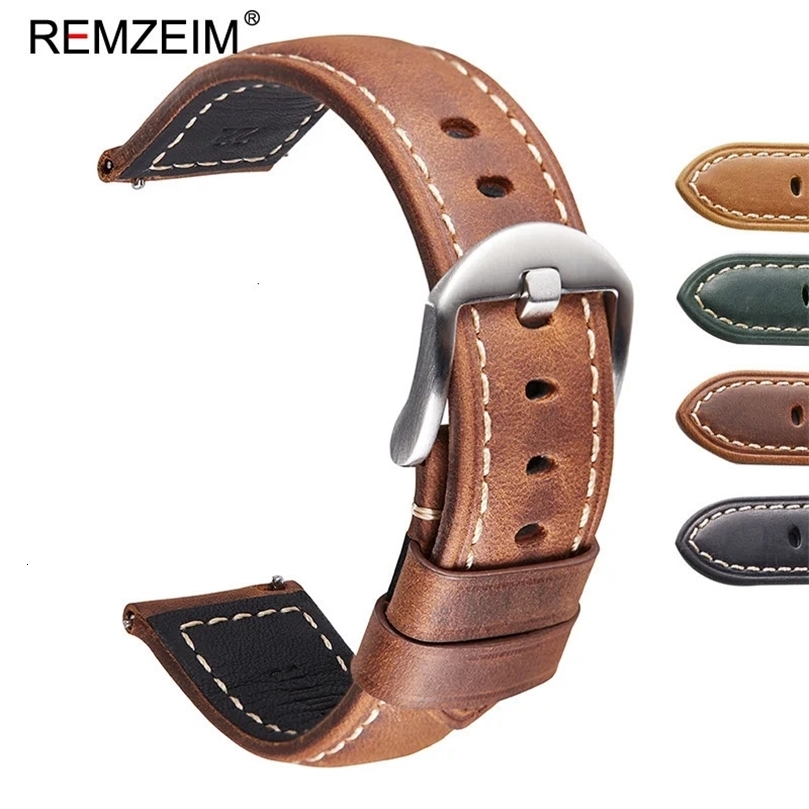 REMZEIM Genuine Leather Watch Band 20mm 22mm 24mm 26mm Quick Release Crazy Horse Strap Watchband Accessories 240106