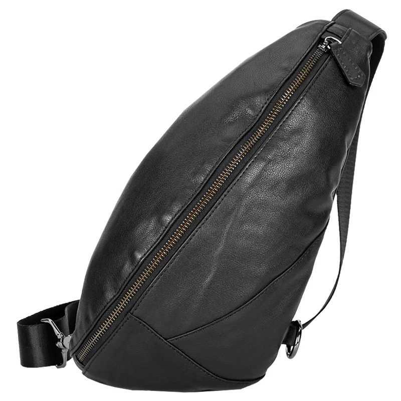 Fashion Genuine Leather Mens Chest Pack Shoulder Bag Messenger Sling Bag Small Leisure Bag Crossbody Black M129 J251025