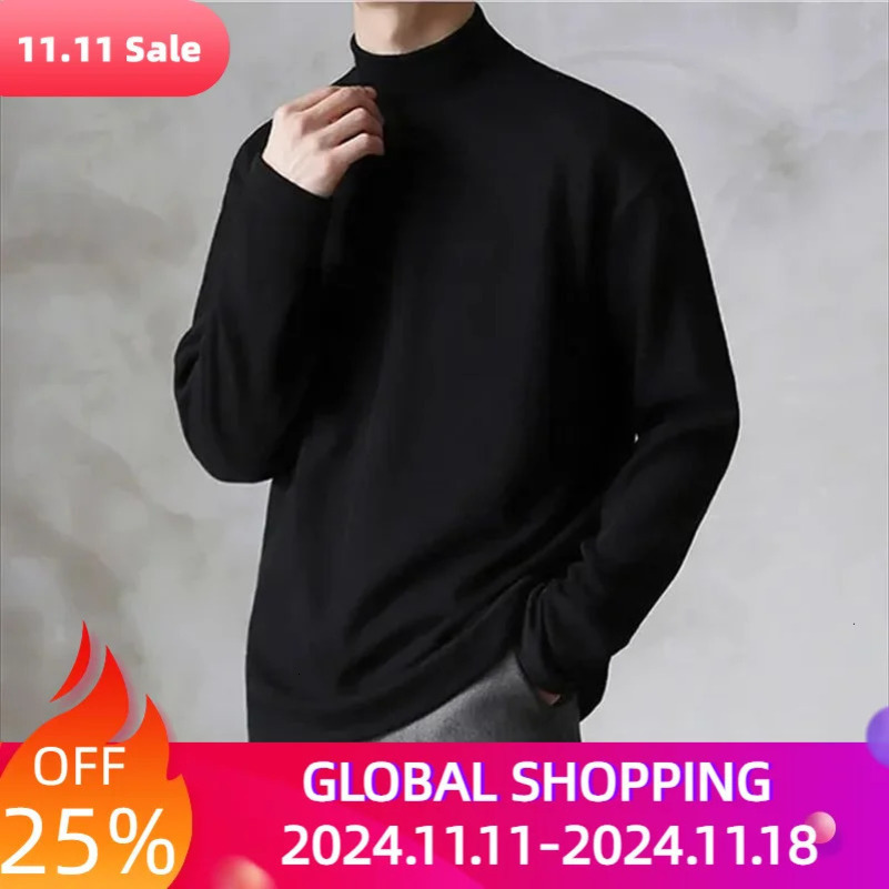 Yasuk Spring Autumn Solid Casual Plush Turtle Neck Mens Loose Bottom Double sided Velvet Sweater Simple Warm Large Size 241113