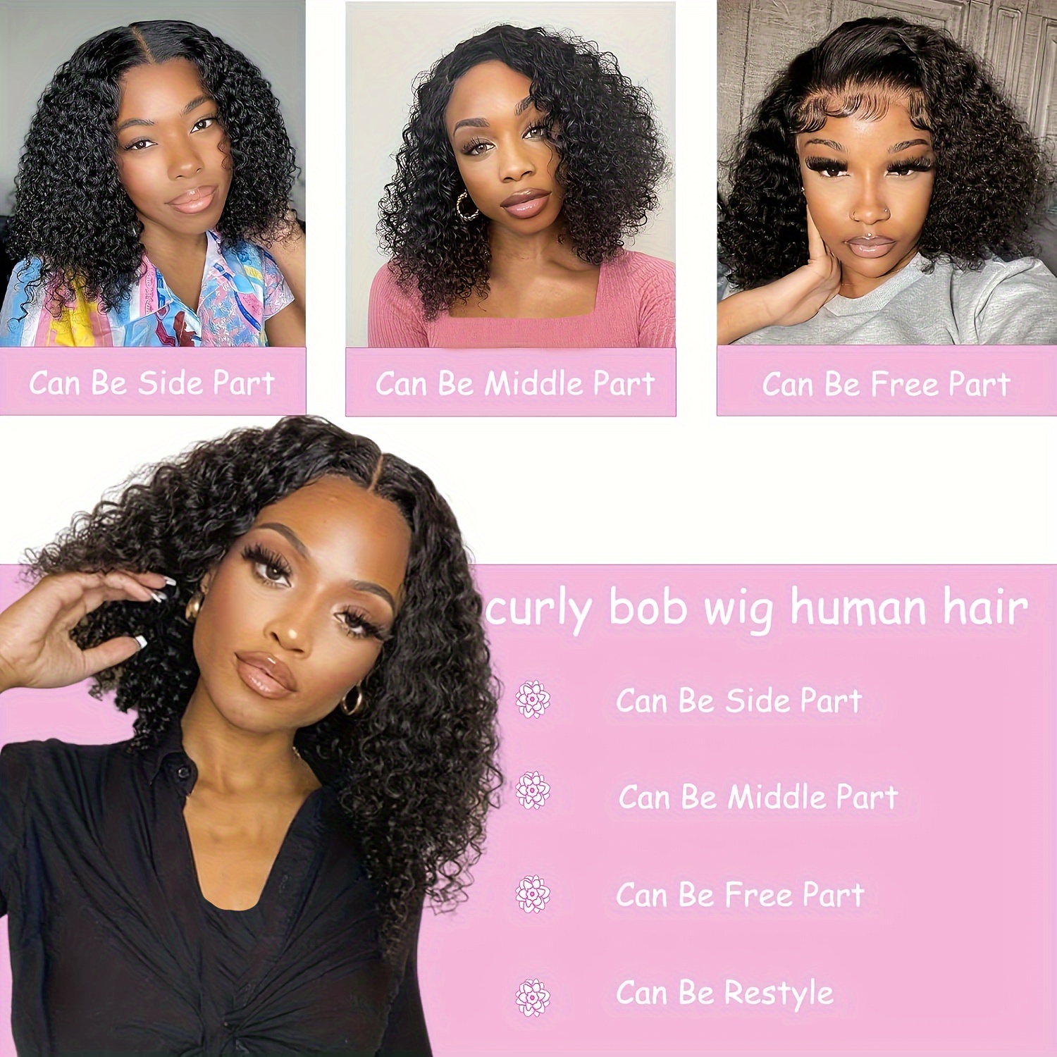 Pre Plucked Cut 4x4 HD Lace Closure Curly Wave Bob Wig No Glue Needed Adjustable Anti-Slip Cap 150% Density Brazilian Virgin Hair for Natural Look