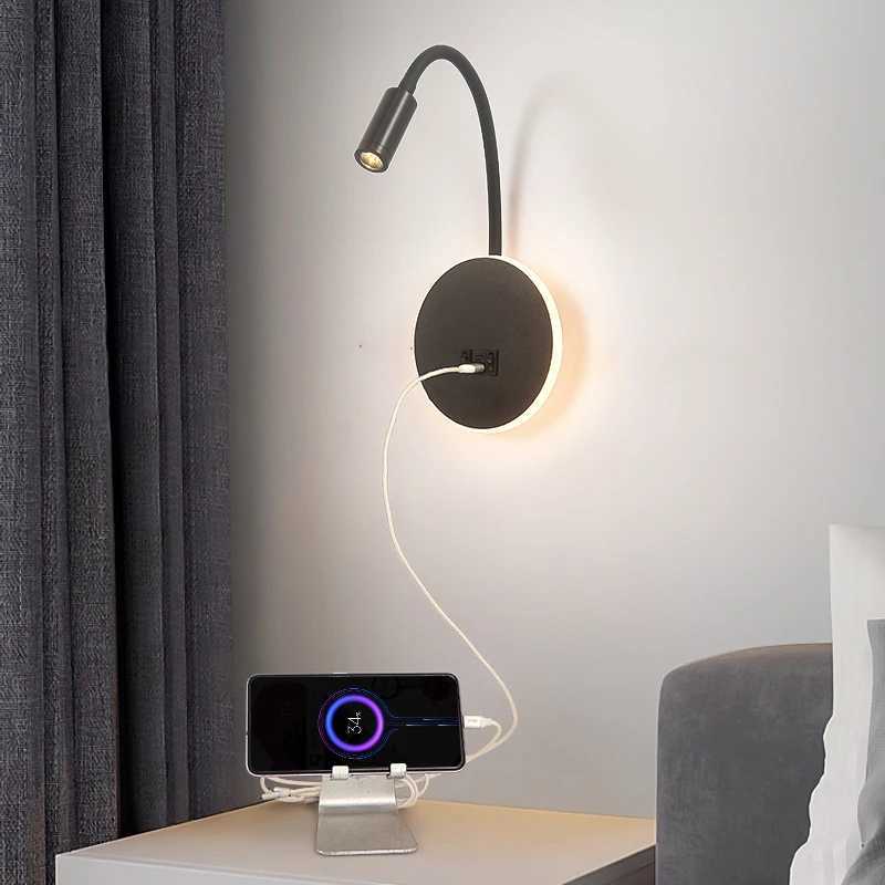 AC 100240V Modern LED Reading Wall Lamp Gooseneck Besides Lamp with 21A USB TypeC Charging Port for Bedroom Living Room C251124