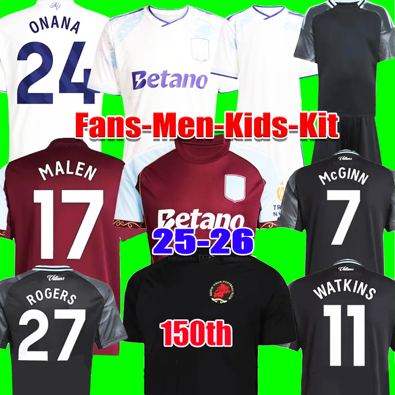 Aston 150th Anniversary kit WATKINS Vilas 2025 2026 Soccer Jerseys ONANA 2025 McGINN ROGERS men kids set Third top football Shirt SANCHO ELLIOTT