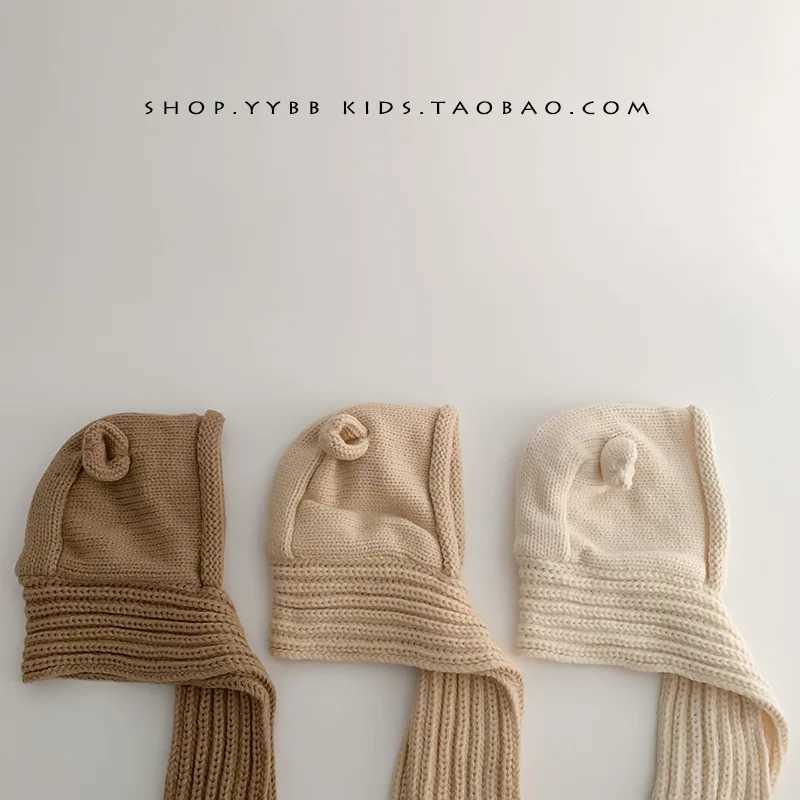 Childrens hats scarves onepiece hats autumn and winter baby ear protection hats thickened and warm winter woolen hats Z251029