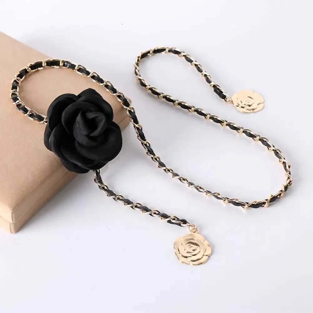 Fashion Ladies Allmatch Camellia Waist Chain Luxury Design Metal Chain Waistband Dress Belt Chain D2509231