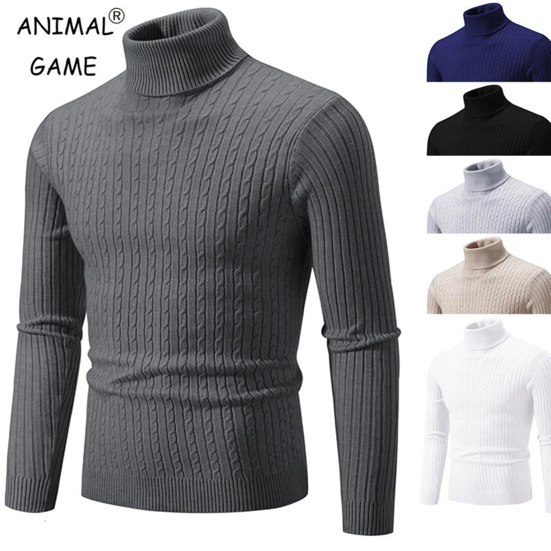 mens high neck sweater solid color floral knit warm and casual turtle neck sweater wool mens winter outdoor top 241205