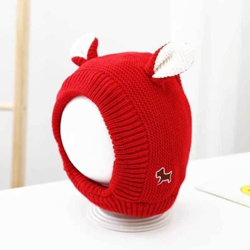 Cute Baby Hat Autumn and Winter Cartoon Ears Knitted Earmuffs Plush Hat Solid Color Thick Ear Protection Hat Childrens Gift Z251029